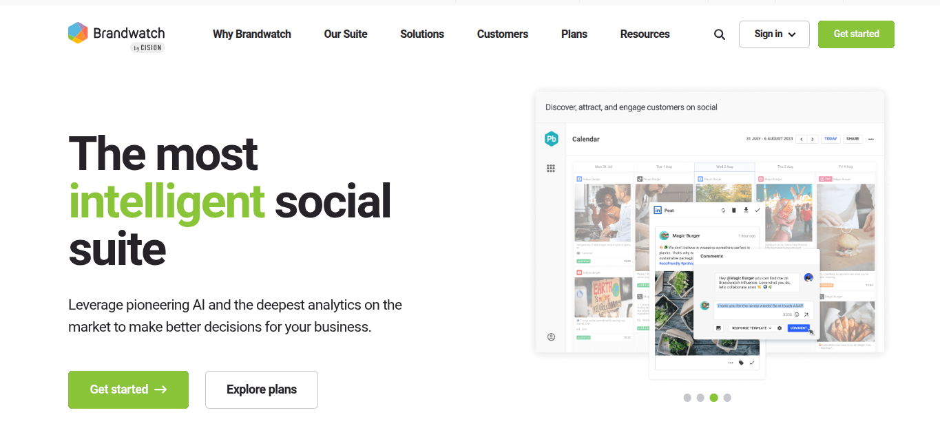 Screenshot of Brandwatch's AI product page, showing its Iris AI feature for digital consumer intelligence.